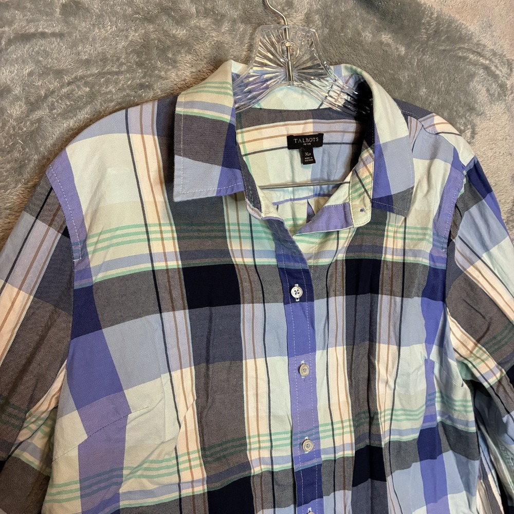 Talbots Women Plaid Button Shirt XLP Modern Classic Cotton Preppy Staple Casual